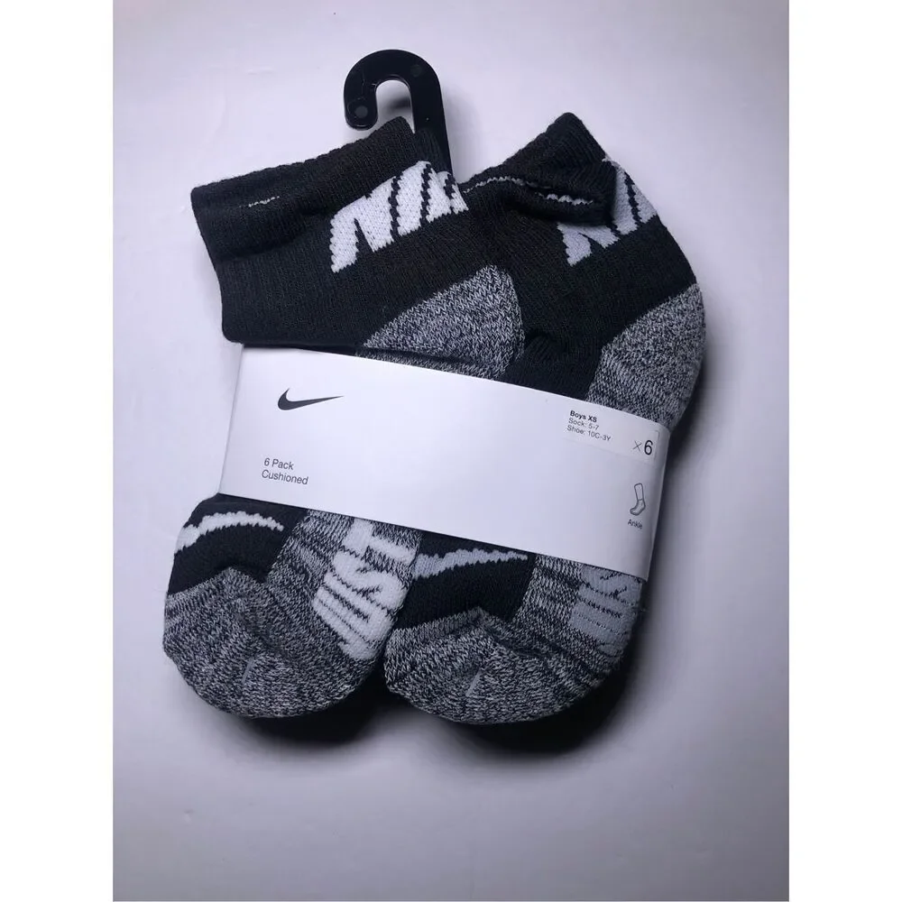 Nike Kids Cushioned Ankle Socks Size 5-7/ Shoe 10C-3Y 6 pack